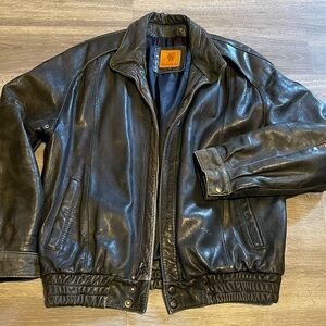 Vintage Caesars (Vegas) Distressed Black Leather Bomber Jacket